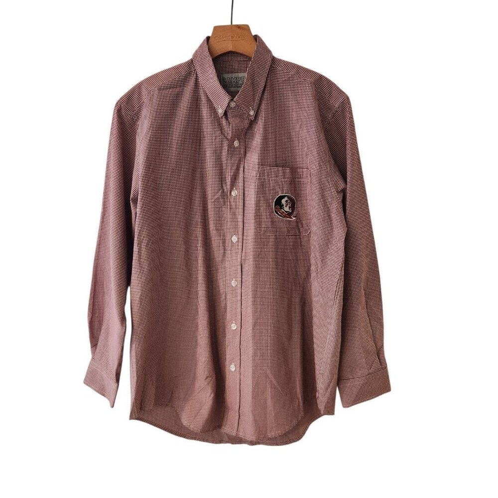 Florida State Seminoles Button Up Shirt Long Sleeve Red White Check‎ Medium